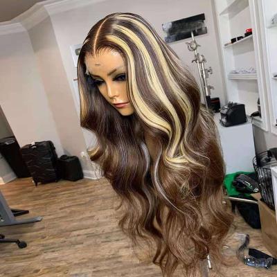 China Natural Wave 13x6 HD Lace Frontal Wigs Highlight Brazilian Virgin Hair Wigs Blonde Natural Cuticle Hair Wigs Pre Plucked For Woman for sale