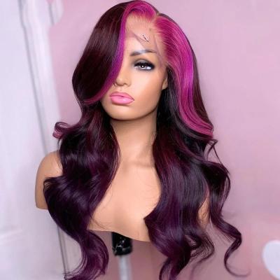 China Body WAVE Highlight Dark Purple With Light Purple Body Wave Wig Brazilian Virgin Hair Glueless 13x4 Lace Up Wig For Women for sale