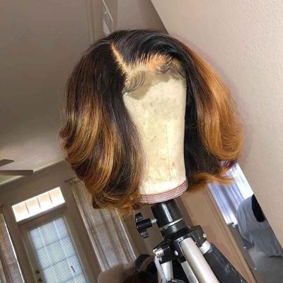 China Wholesale 360 ​​Short Wave Bob Hair Wigs Ombre Brown 1B/27 Color Pre-Plucked Brazilian Virgin Hair Short Bob Wig Lace Wig For Women for sale