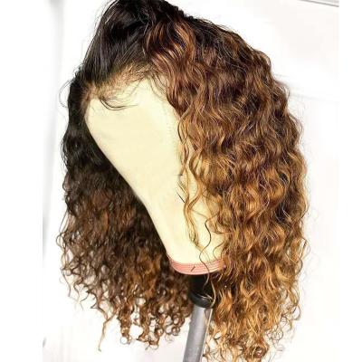 China Ombre T1B/30 Curly Full Lace Hair Wigs Pre Plucked Brazilian Virgin Hair Glueelss Lace Wigs For Woman for sale