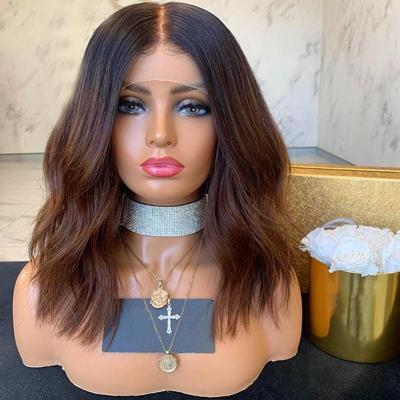 China Natural Wave Ombre T1B/Brown Lace Front Human Hair Wigs Unprocessed Brazilian Virgin Hair Natural Wave Wigs-Glueless For Woman for sale