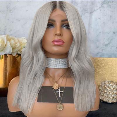 China Natural Wave Gray Color Lace Front Human Hair Wigs Pre Plucked Brazilian Virgin Hair Natural Wave Wigs For Woman for sale