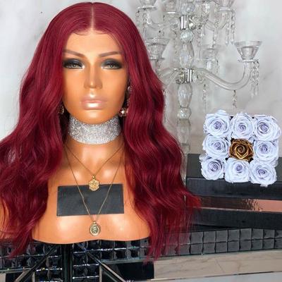 China Healthy Comfortable Cuticle Lace Front Human Hair Wigs Burgundy Color Brazilian Virgin Hair Wavy Glueless Wig Pre Plucked For Woman for sale