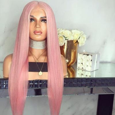 China Straight Lace Front Human Hair Wigs Pink Color Silky Straight Pre Plucked Brazilian Virgin Hair Glueless Lace Wigs For Woman 150% Density for sale