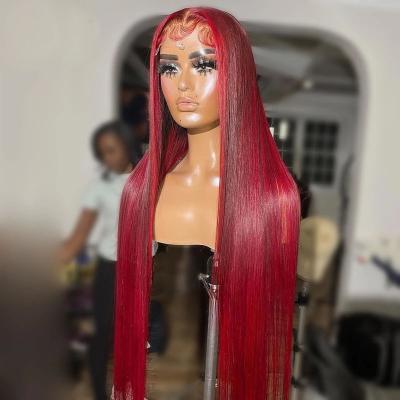 China Straight Red Hair Wigs Pre Plucked Straight Lace Front Wigs Cuticle Aligned Virgin Hair Glueless Lace Wigs For Woman for sale