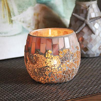 China Morden Art Handmade Mosaic Glass Fragments and Shell Candle Jar in Bulk Use for Wedding Home Interior Decor for sale