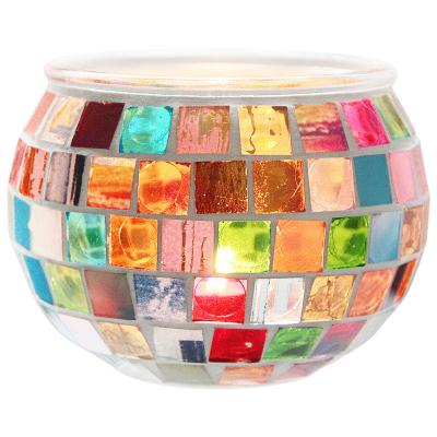 China All Occasions Handmade Glass Candle Jar With Colorful Square Mosaic Covering For Indoor Decor Wedding Home for sale