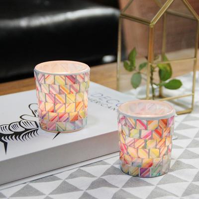 China New Style Unique Luxury Ethnic Mosaic Rainbow Color Handmade Glass Candle Holder For Home Decor Spa Gift Choice for sale