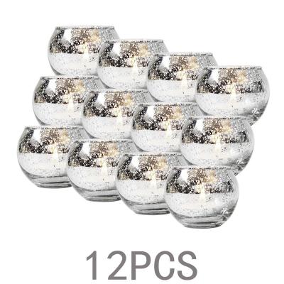 China Weddings Round Mercury Glass Votive Candle Holders Two Inch Speckled Gold (Set of 12) for Weddings for sale