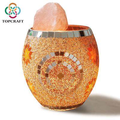 China 2020 New Modern Electric Handmade Glass Double Ring Mosaic Natural Himalayan Salt Lamp Accept Custom Made for sale