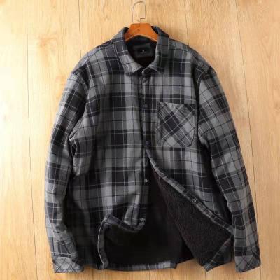 China 100% Cotton Men's Sherpa Striped Flannel Shirt Vintage High Quality Men's Sherpa Flannel Shirt Winter For Men for sale