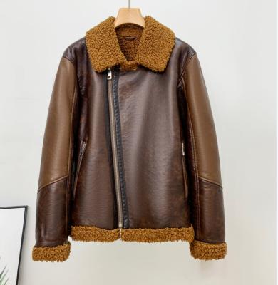 China Casual 100% Polyester Thick Arrivals Moya Shearling Leather Jacket Sherpa Men Motorcycle Leather Jacket for sale