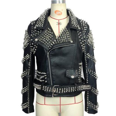 China 2021 winter QUICK DRY custom made women coat fashion rivets PU leather women's jacket lapel collar plus size women's jackets for sale