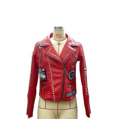 China Autumn Winter New Motorcycle 2021 QUICK DRY Printed Studs Leather Jacket Women for sale