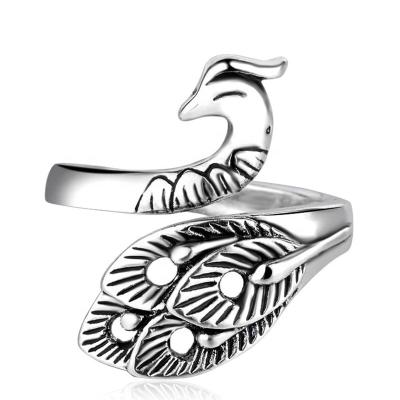 China Hiphop Simplicity 925 Sterling Silver Women Ring Vintage Three Dimensional Peacock Sliver Ring for sale