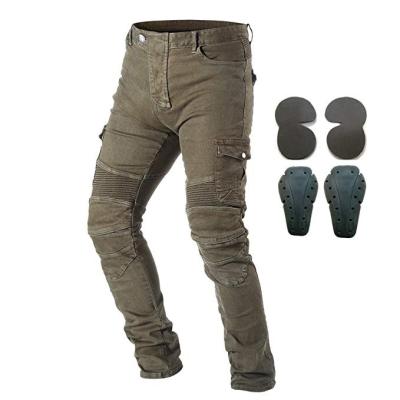 China Xuhui Viable Factory Wholesale Custom Retail Front Zipper Fly Cargo Jeans Brown Smocked Stitch Side Pocket Jeans Motorcycle Cotton Men Denim for sale