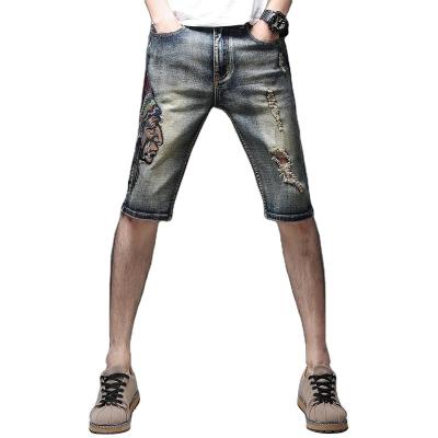 China Sustainable Manufacturing Custom Denim Shorts Indian Chenille Embroidery Distressed Mens Short Jeans Denim Shorts for sale