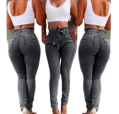 China Sustainable Buddy Hole Ripped Jeans Denim Vintage Womens Jeans High Waisted Waistband Pants Female Slim Jeans Custom Label for sale