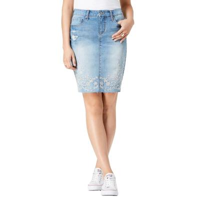 China Wholesale Plus Size Classic Embroidered A Line Short Denim Dress Jeans Skirt For Women for sale