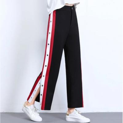 China New Style Breathable Casual Striped Sides Button Up High Waist Sports Tracksuit Women Pants Sexy Joggers Training Pants for sale