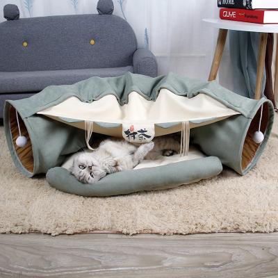 China Removable Cover Matcha Cat Tunnel Four Seasons Rolling Net Earth Totoro Celebrity Toy Cat Supplies Folding Shell Channel Cat Nest for sale