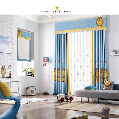 China ROMAN Cute Cartoon Lion Children's Room Curtain Boy's Room Bedroom Window Bay Floor-to-Ceiling Blue Shading Curtain Finished for sale