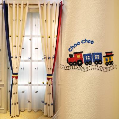 China ROMAN New Embroidered Curtain Finished Simple Modern Cute Kids Room Cartoon Train Car Cartoon Curtain Custom for sale