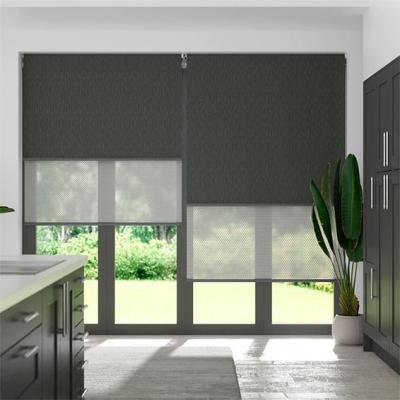 China ROMAN Custom Sun Shade Hand Pull Roller Double Layer Lifting Blind Roller Shade for sale