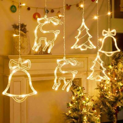 China LED Curtain Icicle String LED Light Suction Cup Lights Christmas Tree Bells Snowflakes Elk Christmas and New Year Decoration String Lights Window Battery Lights for sale