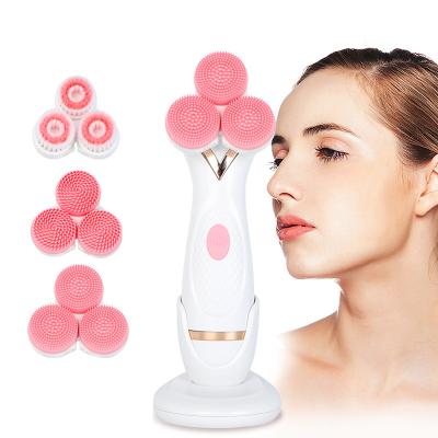 China 3D Facial Cleansing Brush DEEP CLEANING Handheld Facial Massager Waterproof Whole Body 3 IN 1 Facial Cleansing Brush Face Massager for sale