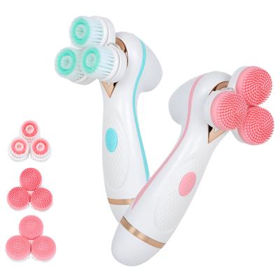 China Hot Selling DEEP CLEANING 3 in 1 Rechargeable Waterproof Silicone Facial Brush Beauty Personal Care Cleansing Facial Cleansing Brush for sale