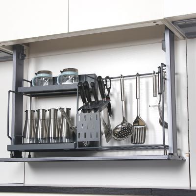 China Modern Design Custom Wholesale Home Kitchen Smart Electric Lift Cabinet Pull Down Cutlery Rack Organizer Large Capacity Stainless Steel for sale