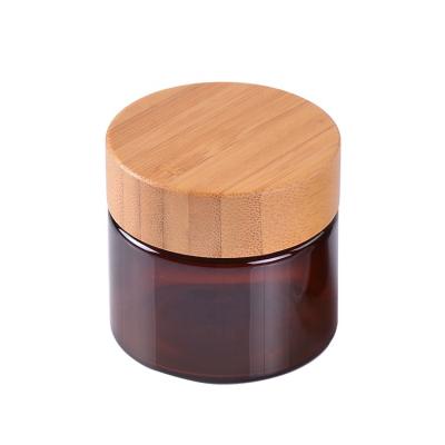 China nature biodegradable biodegradable eco organic bamboo jar cosmetics,factory price 50g amber plastic jar with bamboo lid for sale