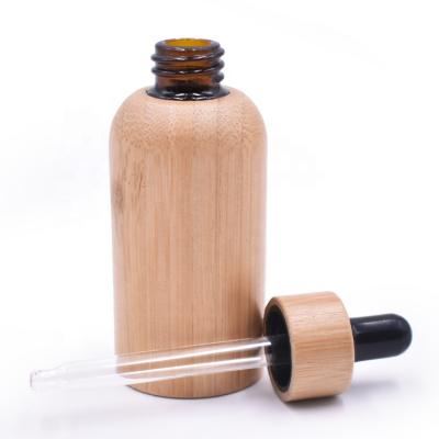 China Bamboo lotion serum bottle, empty bamboo perfume bottle, 50ml full cover bamboo dropper bottle for sale