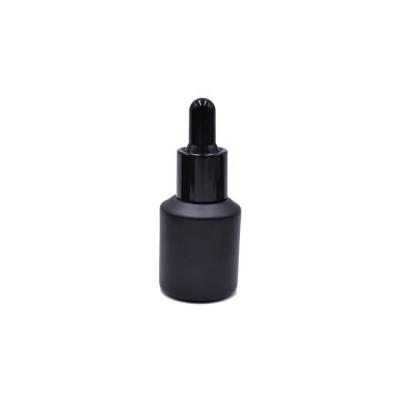 China High End Matte Black Flat Shoulder 15ml Skin Care Gel Essential Oil Dropper Bottles With Black Plastic Cap for sale