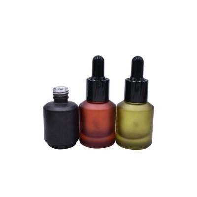 China High End Skin Care Serum Cosmetic Frosted 0.5oz 15ml Fancy Black Amber Green Essential Oil Glass Bottle With Black Dropper Cap for sale