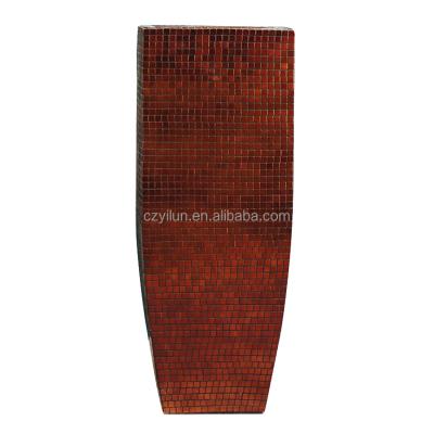 China 120cm Height Modern Luxury Glass Coffee Color Mosaic Mirror Tile Effect Vase Material Flower Pot for sale