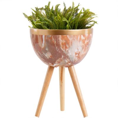 China Modern Planter Plant Stand Wooden Vase Sets Flower Pot With Original Green OEM Customized Europe Marble Style for sale