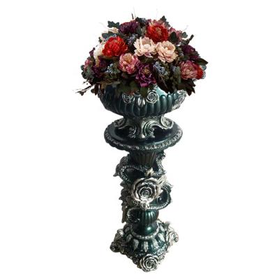 China Modern Luxury Europe Teal Color Home Decor Tall Flower Vase Set Stand European Roman Style for sale