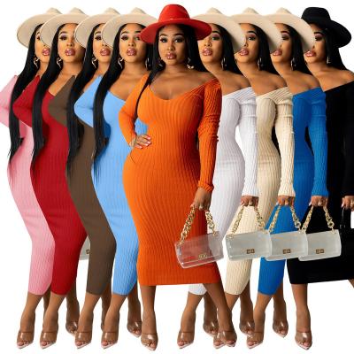 China 2021 Elegant Sexy Bodycon Dresses Long Sleeve Fashionable Solid Color Women's Tight Dresses Dry Clean Chill Dresses For Women for sale