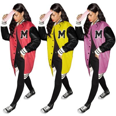 China Winter Autumn Reversible Jacket Coats Women Letter Print Baseball Jackets Long Coat Ladies Bomber Jacket for sale