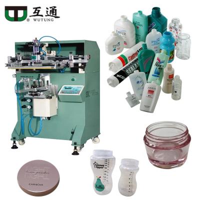 China Factory Wutung Auto UV Silk Printer Screen Printing Plastic Bottle Printing Machine for PE Milk Jar Sealant Tube Glass Mug Glass Cap for sale