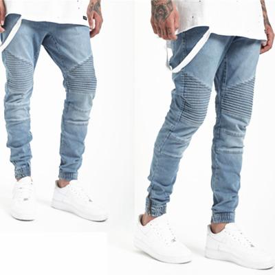 China OEM Wash Men's Breathable Denim Biker Jogger Breathable Denim Jogger Pants Blue Joggers Jeans Pants Blue Jeans 066 for sale