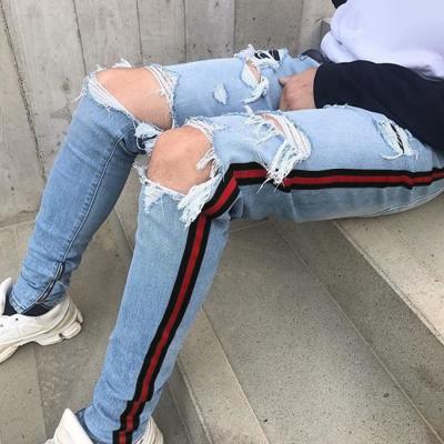 China Wholesale China Wholesale OEM Damaged Skinny Denim New Style Breathable Track Men's Breathable Pants Ripped Jeans 032 for sale