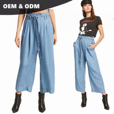 China Fade Proof Color Fade Proof Your Logo Brand Denim Women Cambric OEM Paper Bag Custom Pants 012 for sale