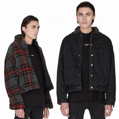 China High Quality Custom Made Breathable Plaid Breathable Stylish Men's Reversible Sherpa Denim Jacket for sale