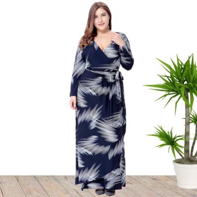 China 2020 Hotsale Anti-wrinkle V-Neck Print Plus Size Maxi Long Autumn Spring Wrap Dress For Women for sale