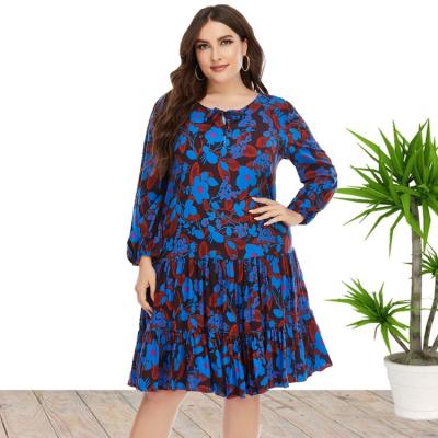 China 2021 New Arrival Anti-Wrinkle Plus Size Long Sleeve Casual Floral Print Midi Dresses For Women Wholesale China for sale