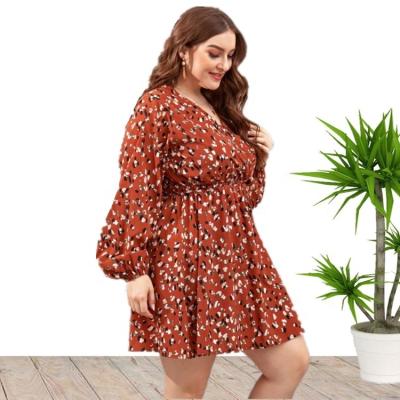 China 2021 New Arrival Flower Print Anti-wrinkle Dropshipping Small Plus Size Long Sleeve Casual Mini Dresses For Women for sale