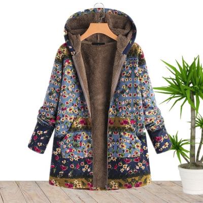 China Floral Printing 2021 New Arrival Anti-Shrink Plus Size Long Sleeve Winter Hooded Warm Coat For Women for sale